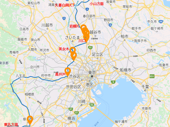 東京あたりの移動地図
